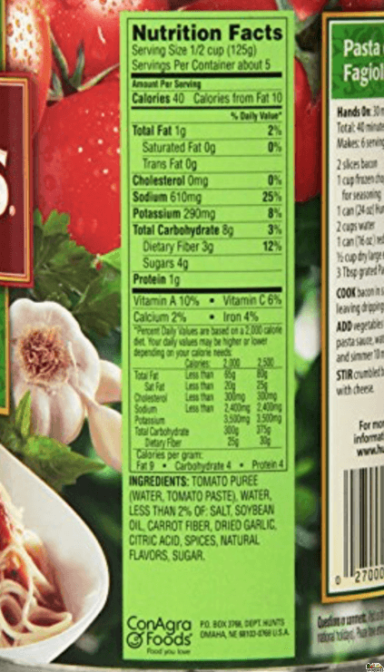 30 Hunts Tomato Sauce Nutrition Label - Labels Database 2020